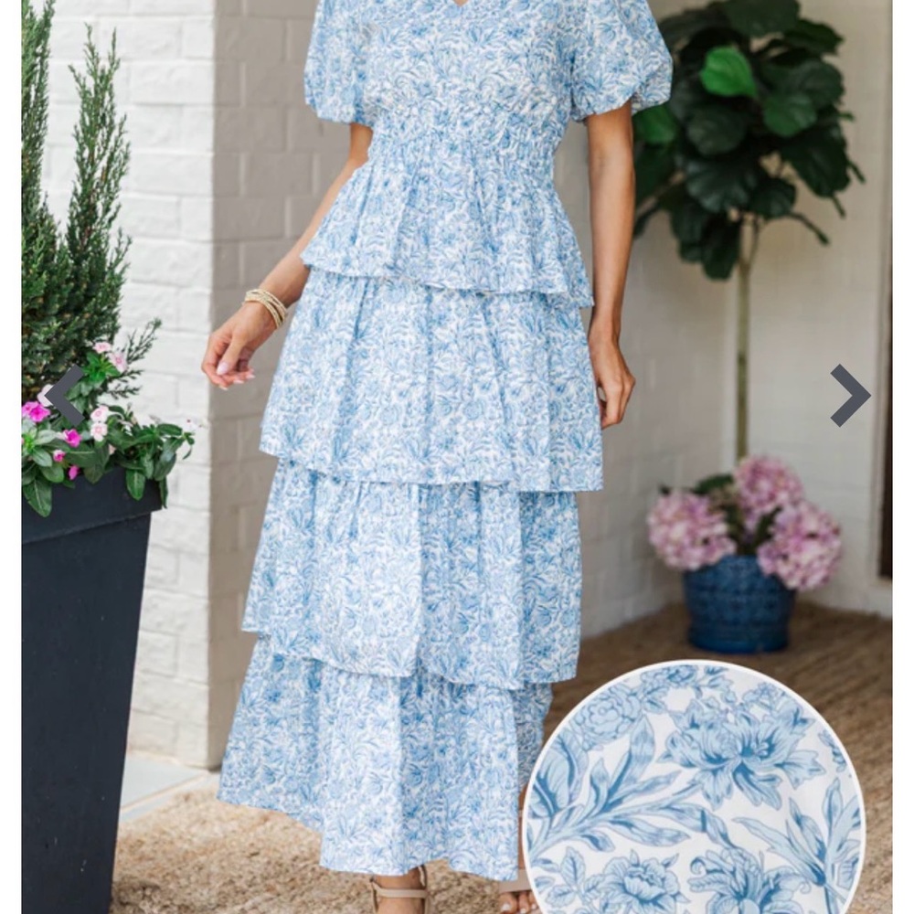 Elegant Blue Floral Tiered Maxi Dress